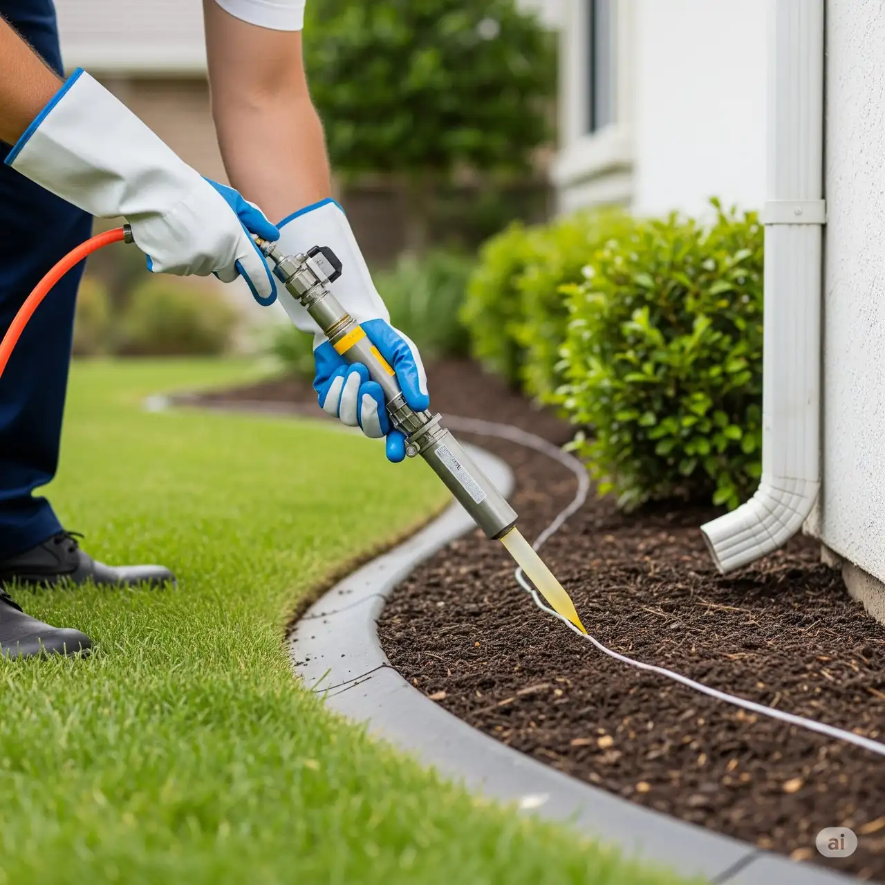Professional termite barrier treatment application
